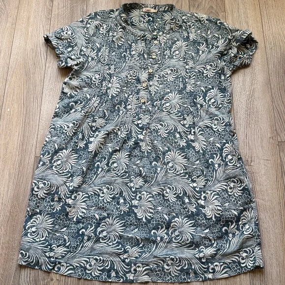 Faherty Gemina Pintuck Short Sleeve Linen Blend Shirt Dress In Blue Stripe Sz M - Picture 7 of 10